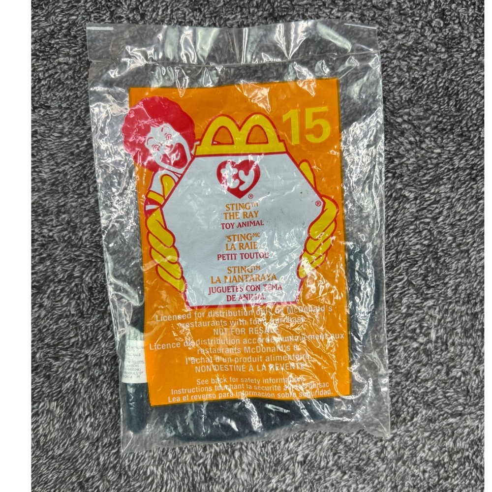Ty Teenie Beanie Baby Sting the Ray 2000 McDonalds Happy Meal Toy 15 Sealed